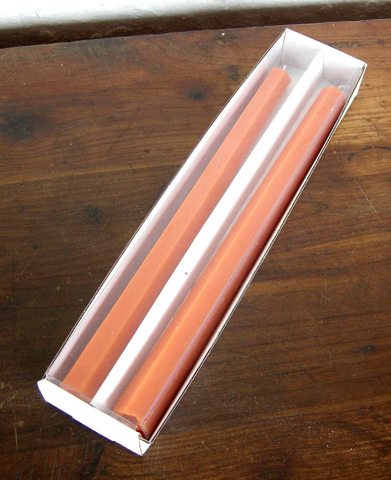 Pair Beeswax Hexagonal Peach Colored Taper Candles Hand Etsy
