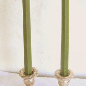 Pair Beeswax Hexagonal Bayberry Green Colored Taper Candles Hand Crafted By The Beekeeper
