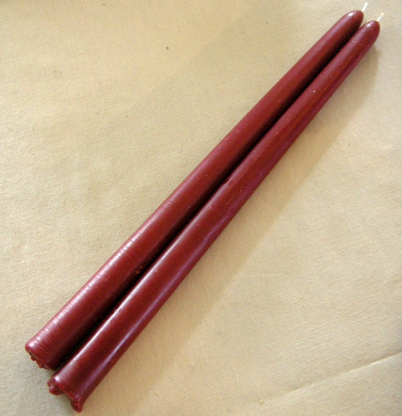 Pair Beeswax 12 Cranberry Taper Candles Hand Crafted By The Beekeeper