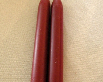 Pair Beeswax 12" Cranberry Taper Candles Hand Crafted By The Beekeeper