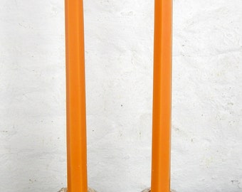 Pair Beeswax Hexagonal Orange Halloween Taper Candles Hand Crafted By The Beekeeper