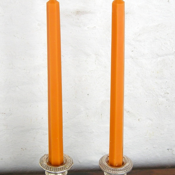 Pair Beeswax Hexagonal Orange Halloween Taper Candles Hand Crafted By The Beekeeper