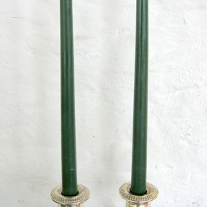 Pair Beeswax 12&quot; Christmas Green Taper Candles Hand Crafted By The Beekeeper