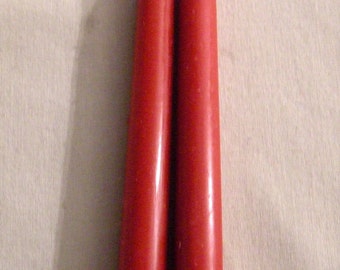 Pair Beeswax 12" Scarlet Red Taper Candles Hand Crafted By The Beekeeper