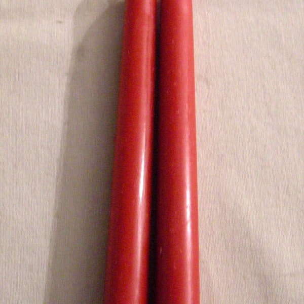 Pair Beeswax 12" Scarlet Red Taper Candles Hand Crafted By The Beekeeper