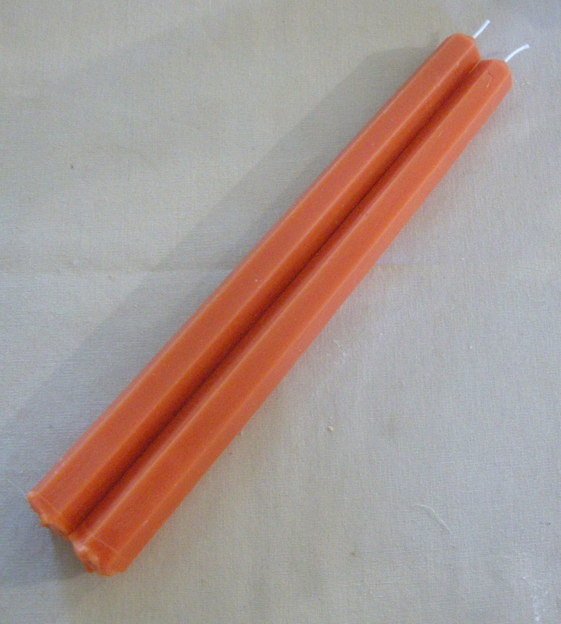 Pair Beeswax Hexagonal Peach Colored Taper Candles Hand Etsy