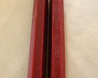 Pair Beeswax Hexagonal Cranberry Taper Candles Hand Crafted By The Beekeeper