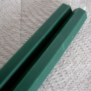 Hand Crafted Pair Williamsburg Teal Green Hexagonal Taper Beeswax Candle