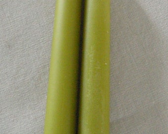 Pair Beeswax 12" Lime Green Taper Candles Hand Crafted By The Beekeeper