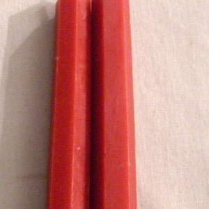 Pair Beeswax Hexagonal Scarlet Red Taper Candles Hand Crafted By The Beekeeper