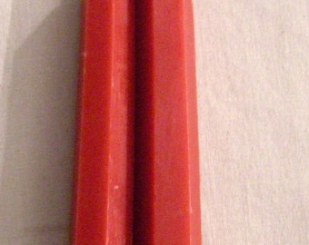 Pair Beeswax Hexagonal Valentine Red Taper Candles Hand Crafted By The Beekeeper