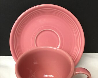 Vintage Homer Laughlin Fiesta Cup and Saucer Rose, Yellow or Tangerine