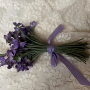Vintage Millinery silk florals, Stemmed Violets,  French Florals, 30 Stems Per Bunch