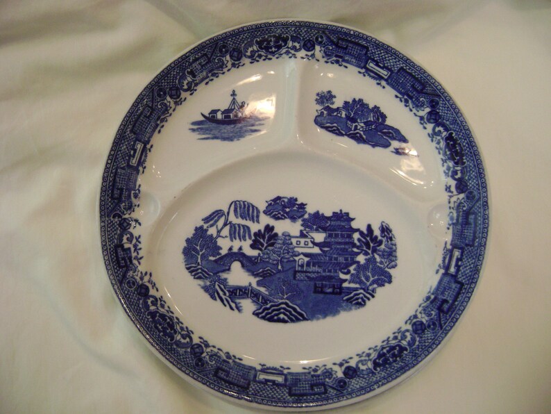 Pair Vintage Blue Willow Grill Plates Divided Plates Dinner Etsy
