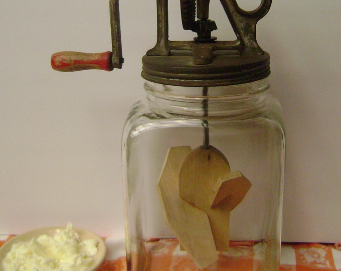 Antique Butter Churn, Dandy Churn With Original 4 Qt Hazel Atlas Square Glass Jar Etsy