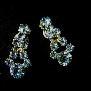 Something Blue, Blue Rhinestone Earrings - Vintage - Large Stones