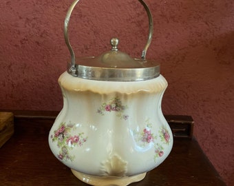 Antique Bridgewood Porcelain Rose Biscuit Jar, Made In England