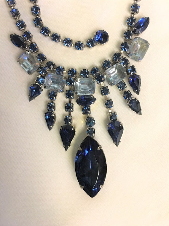 Blue Rhinestone Drop Necklace, Vintage 50's Large… - image 2