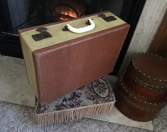 Vintage Suitcase, Luggage, Tweed and Brown,