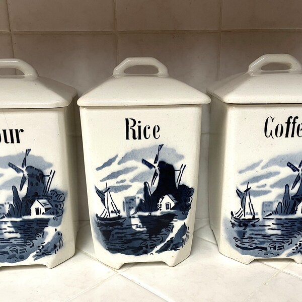 Blue and White Canisters Etsy