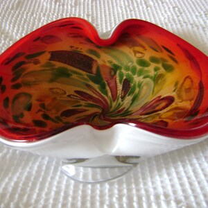 Murano Art Glass Tutti Frutti Dish: Red, White & Gold Accent Piece