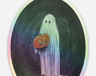 Pegatina holográfica del fantasma de Jack-O'Lantern