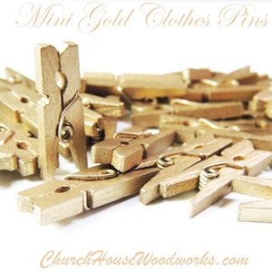 100 Mini Clothespins, Wood Clothespins, Gold, Tiny Clothespins, clothes pegs, Small Clothespin, 1 clothespin, crafts supplies diy image 1