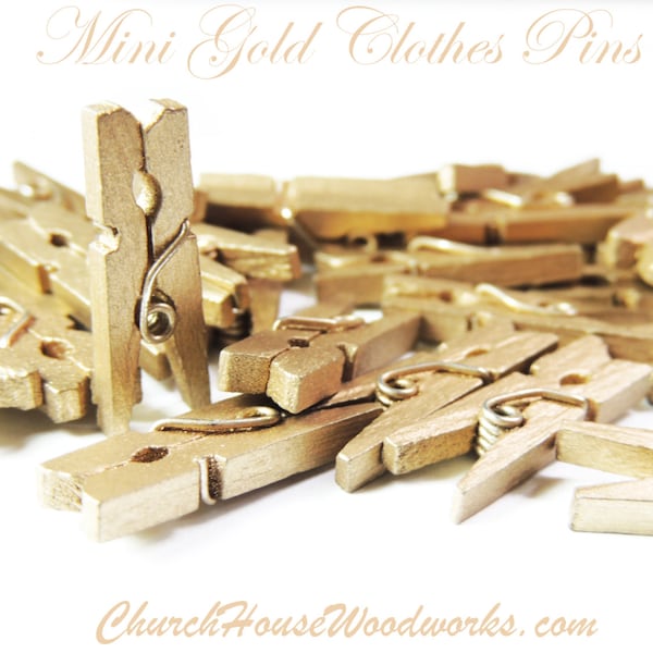 100 Mini Clothespins, Wood Clothespins, Gold, Tiny Clothespins, clothes pegs, Small Clothespin, 1" clothespin, crafts supplies diy