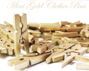 Mini Clothespins, Wood Clothespins, Gold, Tiny Clothespins, clothes pegs, Small Clothespin, 1" clothespin, crafts supplies diy