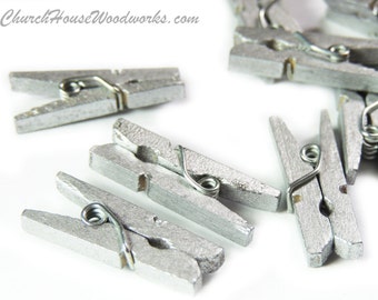 Mini Clothespins, Wood Clothespins, Silver, Tiny Clothespins, clothes pegs, Small Clothespin, 1" clothespin, crafts supplies diy