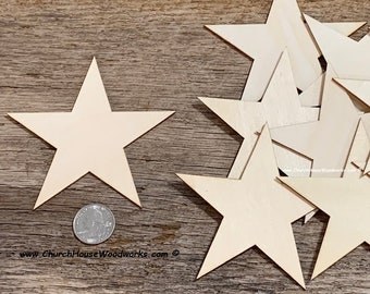 25 qty 4 Inch Wooden Stars, Flag Making Wood Stars, DIY craft supplies, Wood Star Shapes, Christmas ornament star supply, Flag craft stars