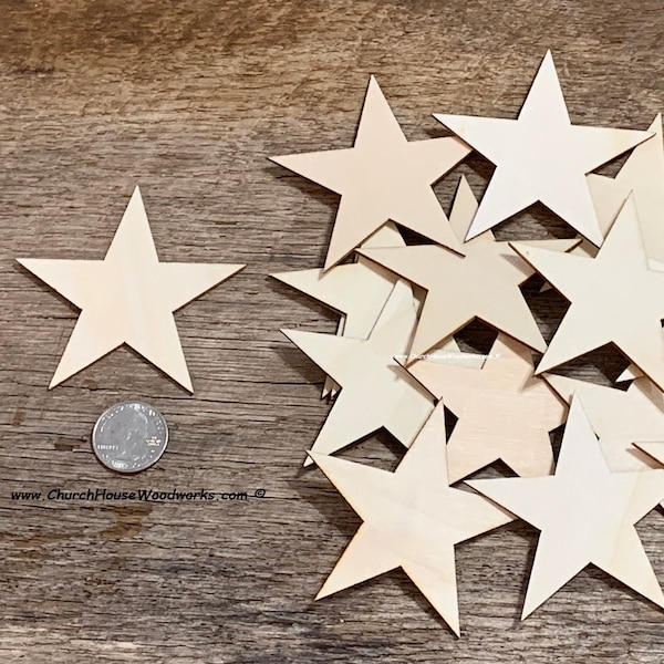 25 qty 3 Inch Wooden Stars, Flag Making Wood Stars, DIY craft supplies, Wood Star Shapes, Christmas ornament star supply, Flag craft stars