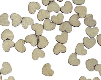 50  VERY TINY Mini 3/8" Wood Hearts, Miniature Wooden Confetti Hearts 3/8 inch size - DIY Craft Supplies