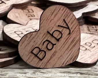 100 Baby 1" Wood Hearts, Wood Confetti Engraved Burned Hearts- Baby Shower Decor- Table Decorations- Tiny Wooden Hearts