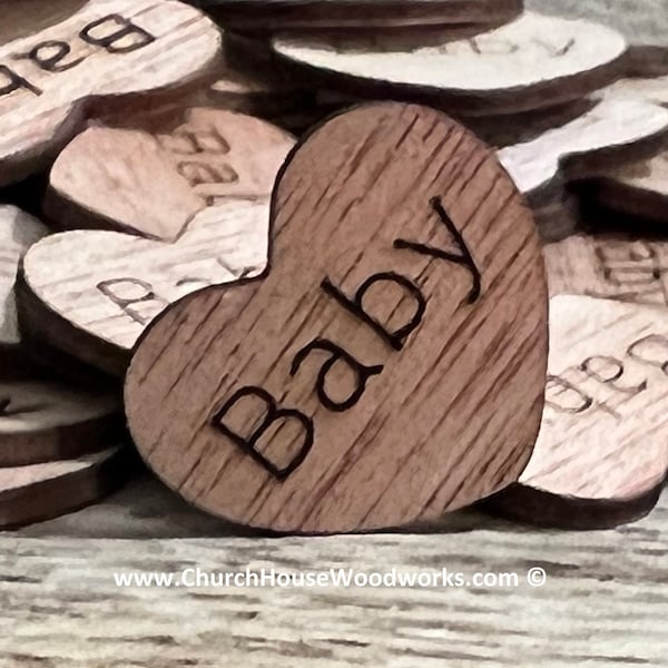 100 Baby 1" Wood Hearts, Wood Confetti Engraved Burned Hearts- Baby Shower Decor- Table Decorations- Tiny Wooden Hearts