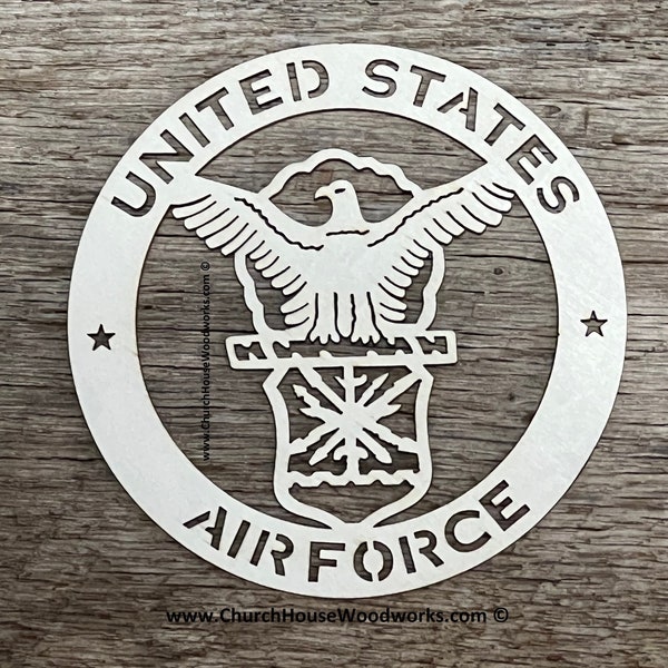 US Air Force Military Wood Laser Cut Eagle Logo Insignia Emblem Sign Wooden Craft Supplies Unfinished Armed Forces USAF