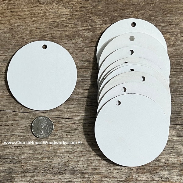 10 qty 3 inch ONE HOLE Double Sided White Blanks wooden craft circles TAG, diy craft supplies three inch wood circles 3" disc