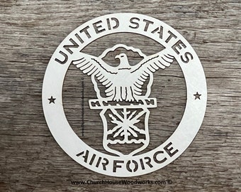 US Air Force Military Wood Laser Cut Eagle Logo Insignia Emblem Sign Wooden Craft Supplies Unfinished Armed Forces USAF