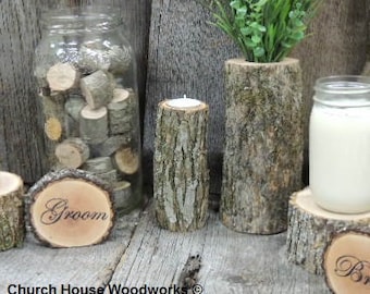 10 qty Tall Rustic Candle Holders, Tree Branch Candle Holders, Rustic Wedding Centerpieces, Wood Candle Centerpieces