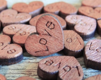 100 MINI Love Wood Hearts, Wood Confetti Engraved Love Hearts- Rustic Wedding Decor- Table Decorations- Tiny Wooden Hearts