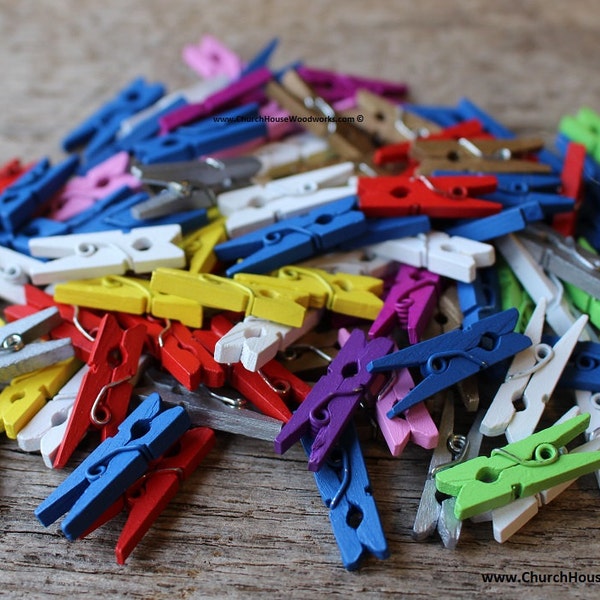 100 Mini Clothespins, Wood Clothespins, MULIT-COLOR Tiny Clothespins, clothes pegs, Small Clothespin, 1" clothespin, crafts supplies diy MIX