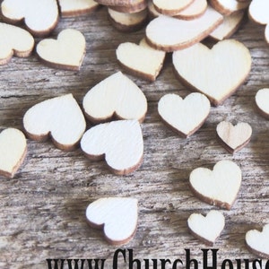 50 Tiny Mini Wood Hearts, Wood Confetti Hearts Rustic Wedding Decor Table Decorations Wooden Hearts Guest Book Decor DIY Craft Supplies image 1