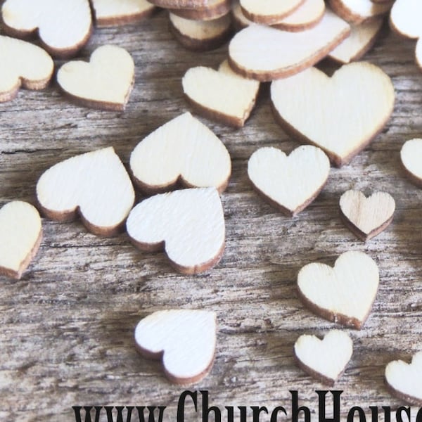 50 Tiny Mini Wood Hearts, Wood Confetti Hearts- Rustic Wedding Decor- Table Decorations- Wooden Hearts- Guest Book Decor- DIY Craft Supplies