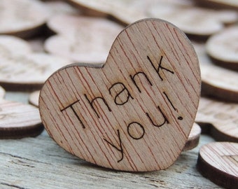 100 Thank you! 1" Wood Hearts, Wood Confetti Engraved Love Hearts- Rustic Wedding Decor- Table Decorations- Small Wooden Heart