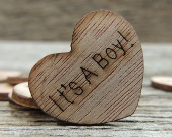 100 It's A Boy 1" Wood Hearts, Wood Confetti Engraved Burned Hearts- Baby Shower Decor- Table Decorations- Tiny Wooden Hearts