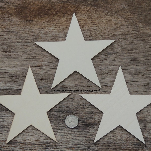 10 qty 6 Inch Wooden Stars, Flag Making Wood Stars, DIY craft supplies, Wood Star Shapes, Christmas ornament star supply, Flag craft stars