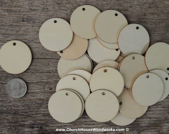 1.5 inch wooden TAG craft circles, DIY craft supplies one and half inch wood circles, wood coins, wood disk, rounds, cookies, with hole