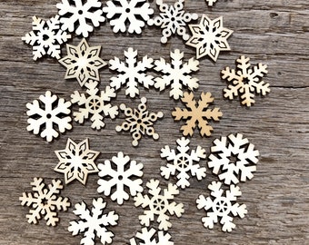 25 SMALL Snowflake Wood Christmas Ornament Supplies DIY Wooden Christmas Crafts To Paint On- 1 Inch Snowflakes