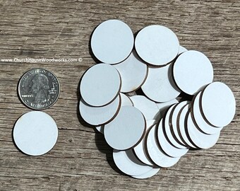 25 qty 1 inch NO HOLE Double Sided White Blanks wooden craft circles  hole, DIY craft supplies 1" disc