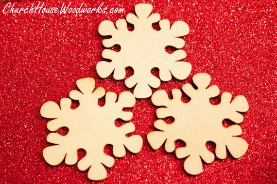 25 Snowflake Wood Christmas Ornaments DIY Wooden Christmas Crafts to Paint  On-2 Inch Snowflakes 